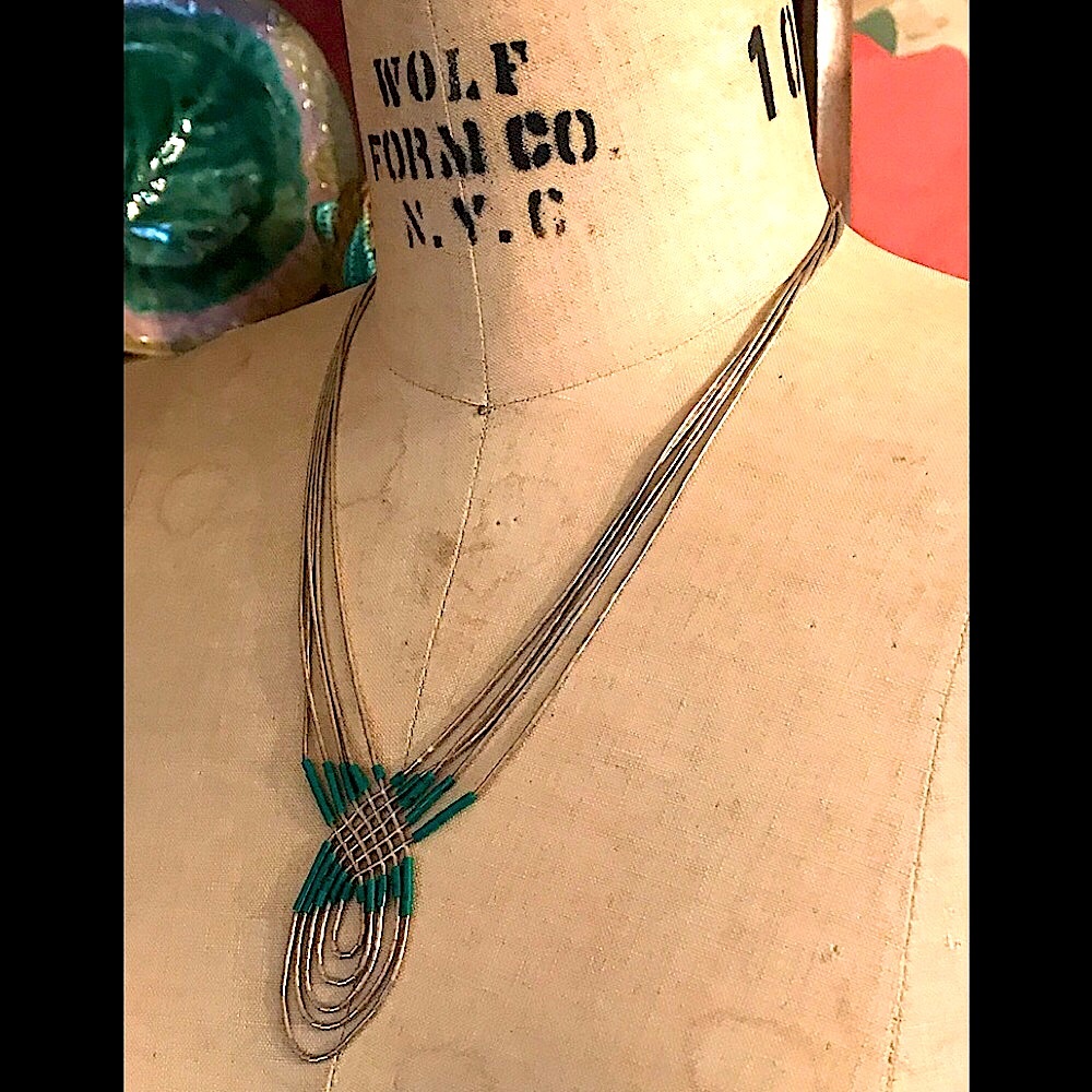 Gorgeous sterling & malachite very fine beads SW style 90s  Tribal Boho necklace